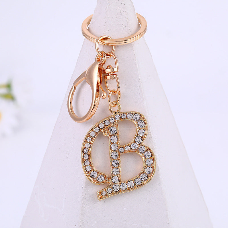 Wholesale Zinc Alloy 26 English Alphabet Rhinestone Keychain